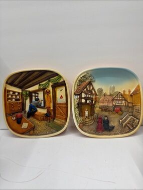 Hand-Painted Village Scene Decorative Wall Plate - Cream & Multi